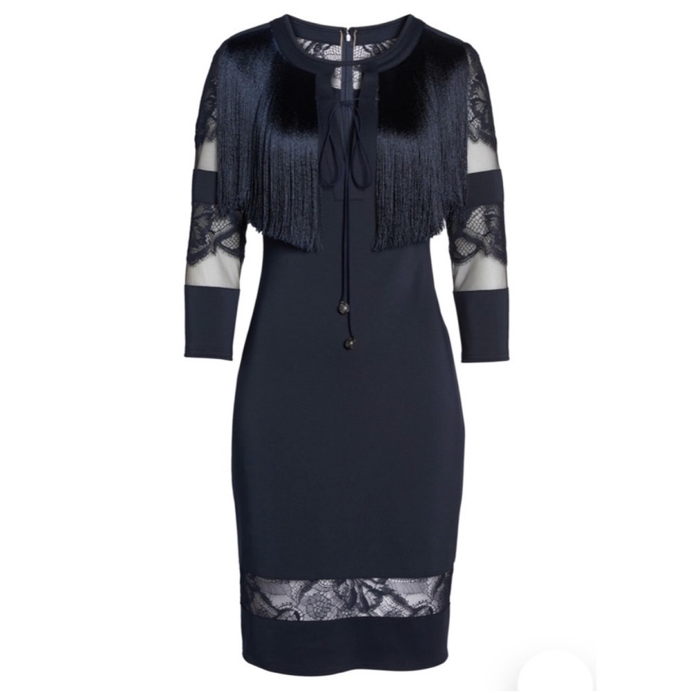 Tadashi Shoji Corisande Fringe Dress in Black Medium